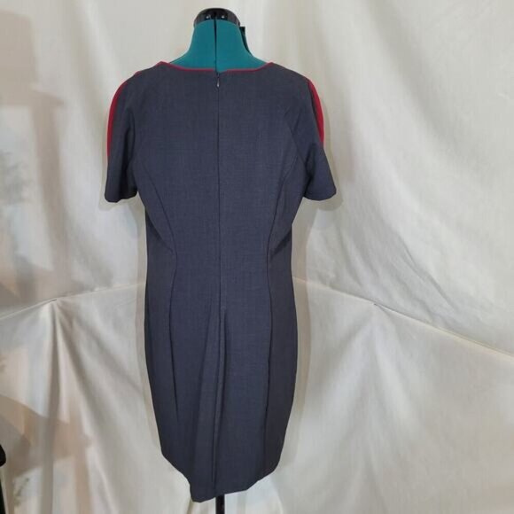 Marc New York by Andrew Marc Gray Pencil Dress, Red Striped Shoulders - Size 14 - Picture 4 of 10